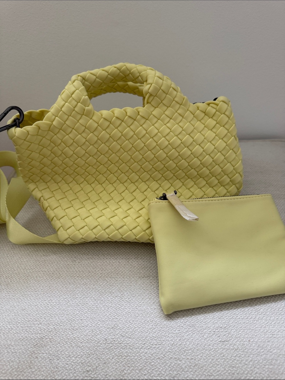 Naghedi Lemon Yellow Woven Shoulder Bag with Pouch